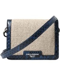 Dolce & Gabbana - Beige Raffia Blue Leather Trim Mini Shoulder Purse Crossbody Bag - Lyst