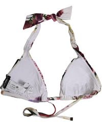 Dolce & Gabbana - White Floral Print Triangle Beachwear Bikini Top - Lyst