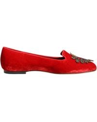 Dolce & Gabbana - Red Velvet Dg Heart Loafers Flat Shoes - Lyst