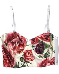 Dolce & Gabbana - Floral Silk Blend Bustier Crop Top - Lyst