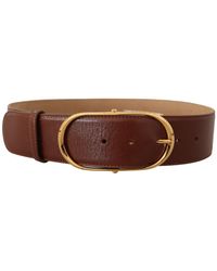 Dolce & Gabbana - Brown Leather Gold Metal Oval Buckle Belt - Lyst