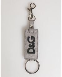 Dolce & Gabbana - Gray Leather Logo Metal Ring Keychain Holder Men Keyring - Lyst