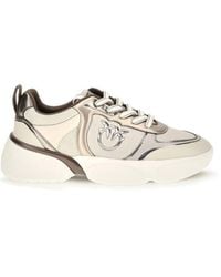Pinko - Beige Calf Leather Bos Taurus Chunky Sneakers - Lyst