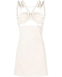 Jacquemus La Robe Cut-out Padded-shoulders Linen Mini Dress in Natural |  Lyst