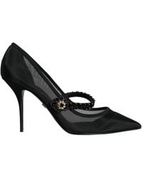 Dolce & Gabbana - Mesh Mary Jane Crystal Heel Pumps Shoes - Lyst