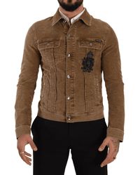 Dolce & Gabbana - Brown Corduroy Cotton Logo Embroidery Jacket - Lyst