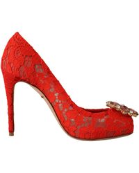 Dolce & Gabbana - Crystal Taormina Lace Heels Pumps - Lyst
