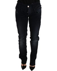 Acht - Blue Washed Cotton Denim Low Waist Loose Fit Trousers Jeans - Lyst