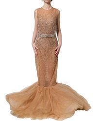 Dolce & Gabbana - Brown Crystal Embellished Mermaid Gown Dress - Lyst