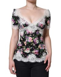 Dolce & Gabbana - Floral Lace Short Sleeves Blouse Top - Lyst