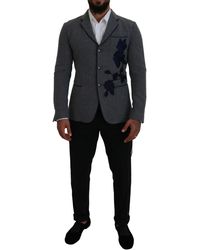 Dolce & Gabbana - Gray Wool Roses Slim Fit Jacket Blazer - Lyst
