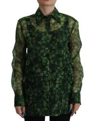 Dolce & Gabbana - Green Clover Print Long Sleeves Collared Top Blouse - Lyst