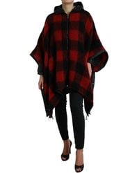 Dolce & Gabbana - Black Red Buffalo Check Hooded Poncho Jacket - Lyst