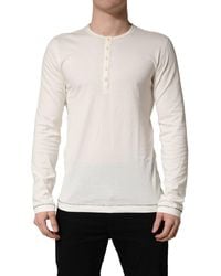 Dolce & Gabbana - White Long Sleeves Henley Pullover Sweater - Lyst