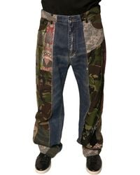 Dolce & Gabbana - Patchwork Cotton Straight Denim Jeans - Lyst