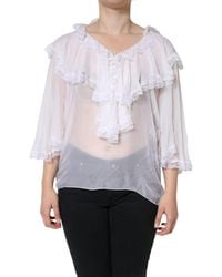 Dolce & Gabbana - White Ruffles Lace Long Sleeve Blouse Top - Lyst