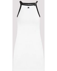 Courreges - White Black Buckle Contrast Cotton Mini Dress - Lyst