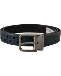 Dolce & Gabbana - Navy Blue Perforated Leather Skinny Metal Buckle Belt - Lyst