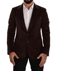 Dolce & Gabbana - Brown Corduroy Slim Fit Coat Dg Logo Blazer - Lyst