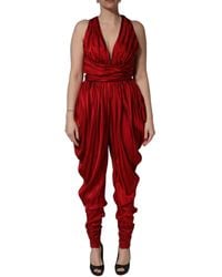 Dolce & Gabbana - Red Plunging Halterneck Draped Jumpsuit Dress - Lyst