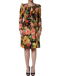 Dolce & Gabbana - Multicolor Floral Print Longsleeve Midi Dress - Lyst