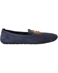 Dolce & Gabbana - Leather Suede Crystal Crown Loafers Shoes - Lyst