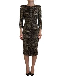 Dolce & Gabbana - Elegant Leopard Print Midi Bodycon Dress - Lyst