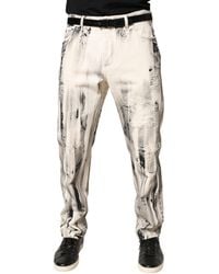Dolce & Gabbana - Distressed Paint Print Loosedenim Jeans Cotton Clothing - Lyst