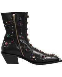 Dolce & Gabbana - Gem Embellished Leather Ankle Boots - Lyst