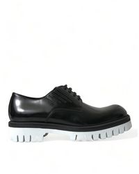 Dolce & Gabbana - Black White Leather Lace Up Derby Dress Shoes - Lyst