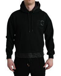 Dolce & Gabbana - Black Cotton Hooded Logo Pullover Sweater - Lyst