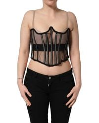 Dolce & Gabbana - Black Sheer Tulle Bodysuit Cropped Corset Top - Lyst