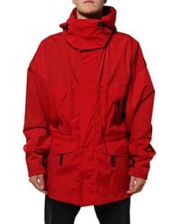 Dolce & Gabbana - Red Nylon Hooded Men Full Zip Parka Jacket - Lyst