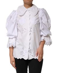 Dolce & Gabbana - White Ruffled Lace Embellished Blouse Top - Lyst