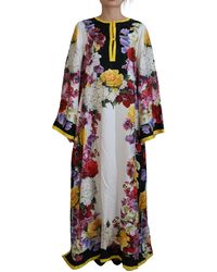 Dolce & Gabbana - Multicolor Ortensia Silk Long Kaftan Dress - Lyst