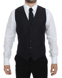 Dolce & Gabbana - Dolce Gabbana Black Striped Wool Silk Dress Vest Gilet - Lyst