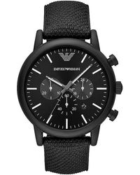Emporio Armani - Chronograph Black Silicone Backed Fabric Watch - Lyst