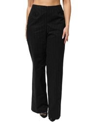 Bencivenga - Black Wool Blend Pinstripe Straight Leg Pants - Lyst
