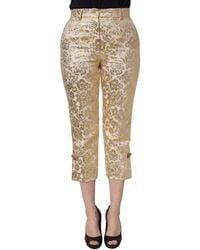 Dolce & Gabbana - Gold Jacquard Floral Lamé Crop Trouser Pants - Lyst
