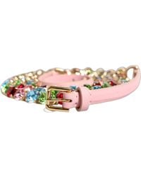 Dolce & Gabbana - Leather Crystal Chain Embellished Belt Lamb Real Brass - Lyst