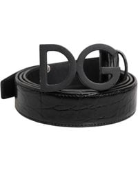 Dolce & Gabbana - Black Leather Classic Metal Dg Buckle Belt - Lyst