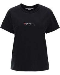 Stella McCartney - T-shirt With Embroidered Signature - M Black - Lyst