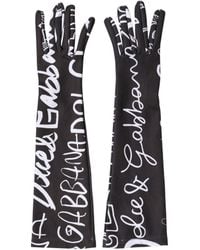 Dolce & Gabbana - Black White Dg Logo Elbow Length Mitten Gloves - Lyst