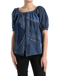 Dolce & Gabbana - Patchwork Short Sleeves Denim Blouse Top - Lyst