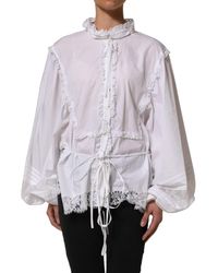 Dolce & Gabbana - White Ruffled Lace Embellished Blouse Top - Lyst