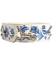 Dolce & Gabbana - White Blue Floral Leather Stud Accessory Shoulder Strap - Lyst