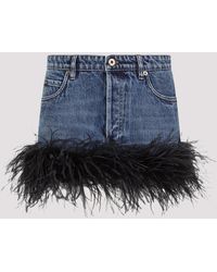 Miu Miu - Blue Denim Cotton Skirt With Feathers - Lyst