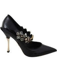 Dolce & Gabbana - Leather Crystal Shoes Mary Jane Pumps - Lyst
