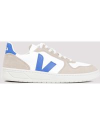 Veja - White And Blue Leather V10 Sneakers - Lyst
