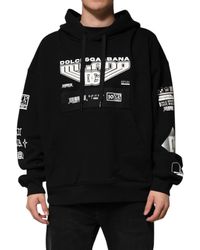 Dolce & Gabbana - Black Cotton Dg Milano Logo Print Hoodie Sweater - Lyst